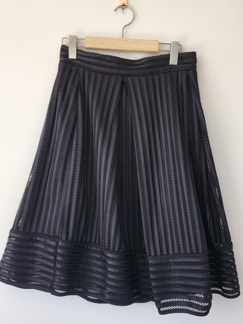 Faith and Joy Black Eyelet A-Line Midi Skirt Size S